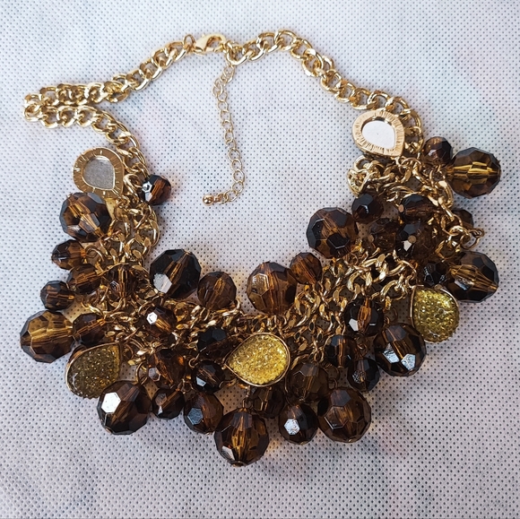 Acrylic Faceted Root Beer Citrine Molded Plastic Teardrop Necklace Unsigned EUC - Picture 5 of 12